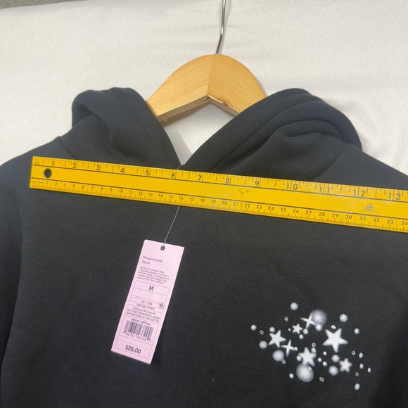 Wild Fable Black Hoodie Disco Ball Star Print Pullover Size M Y2K Rhinestone 70s - Picture 8 of 16